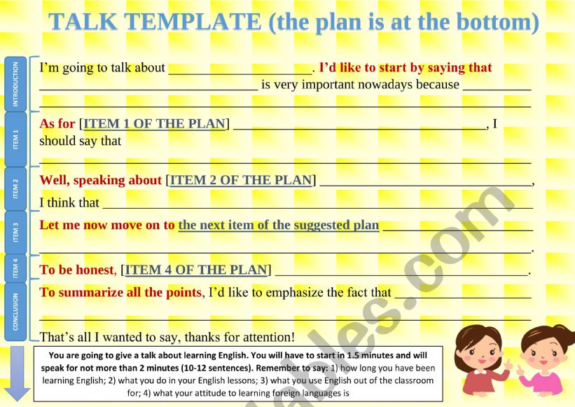 TALK TEMPLATE [for speaking activities]